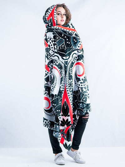 Black and Red Mandala Hooded Blanket