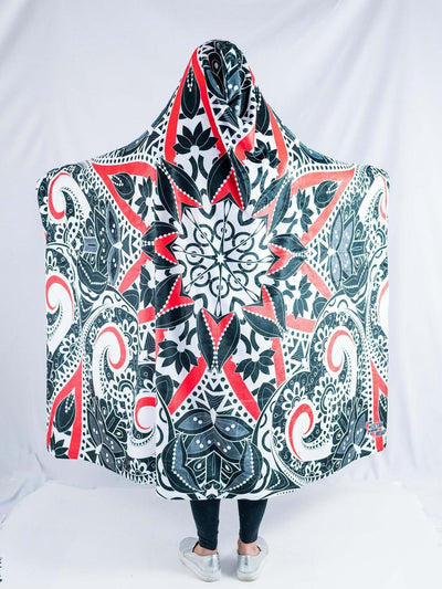 Black and Red Mandala Hooded Blanket