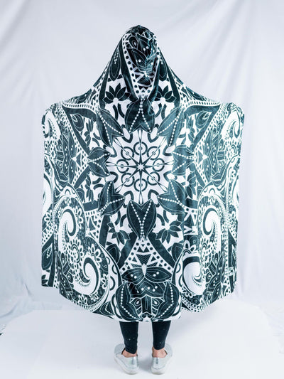 Black and White Mandala Hooded Blanket