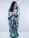 Black, Teal, and White Mandala Hooded Blanket