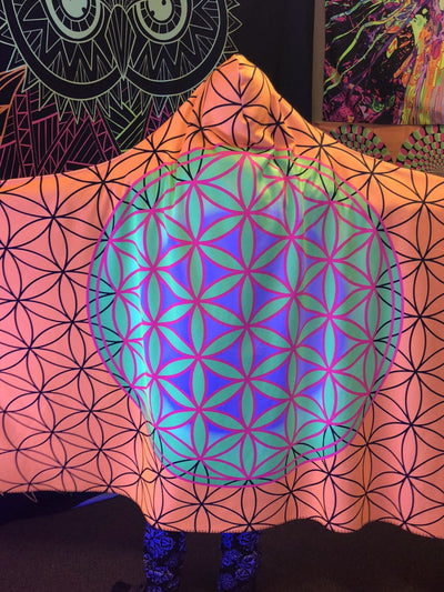 Neon Flower of Life Hooded Blanket