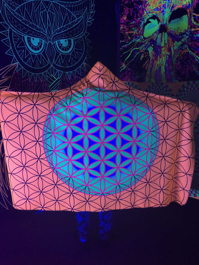 Neon Flower of Life Hooded Blanket