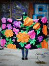 Neon Flowers Hooded Blanket