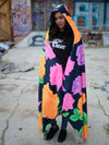 Neon Flowers Hooded Blanket