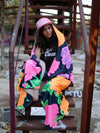 Neon Flowers Hooded Blanket