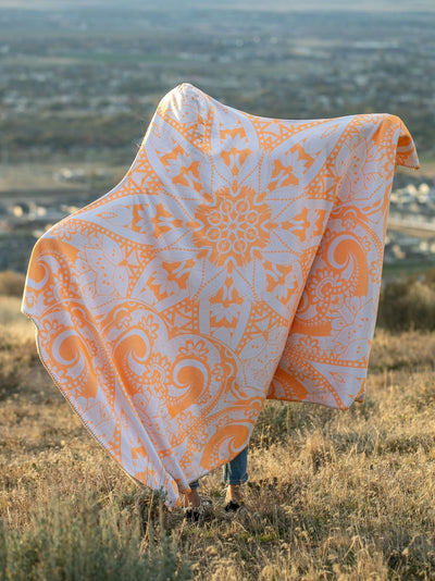 Neon Orange Lotus Mandala Hooded Blanket