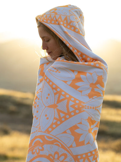 Neon Orange Lotus Mandala Hooded Blanket