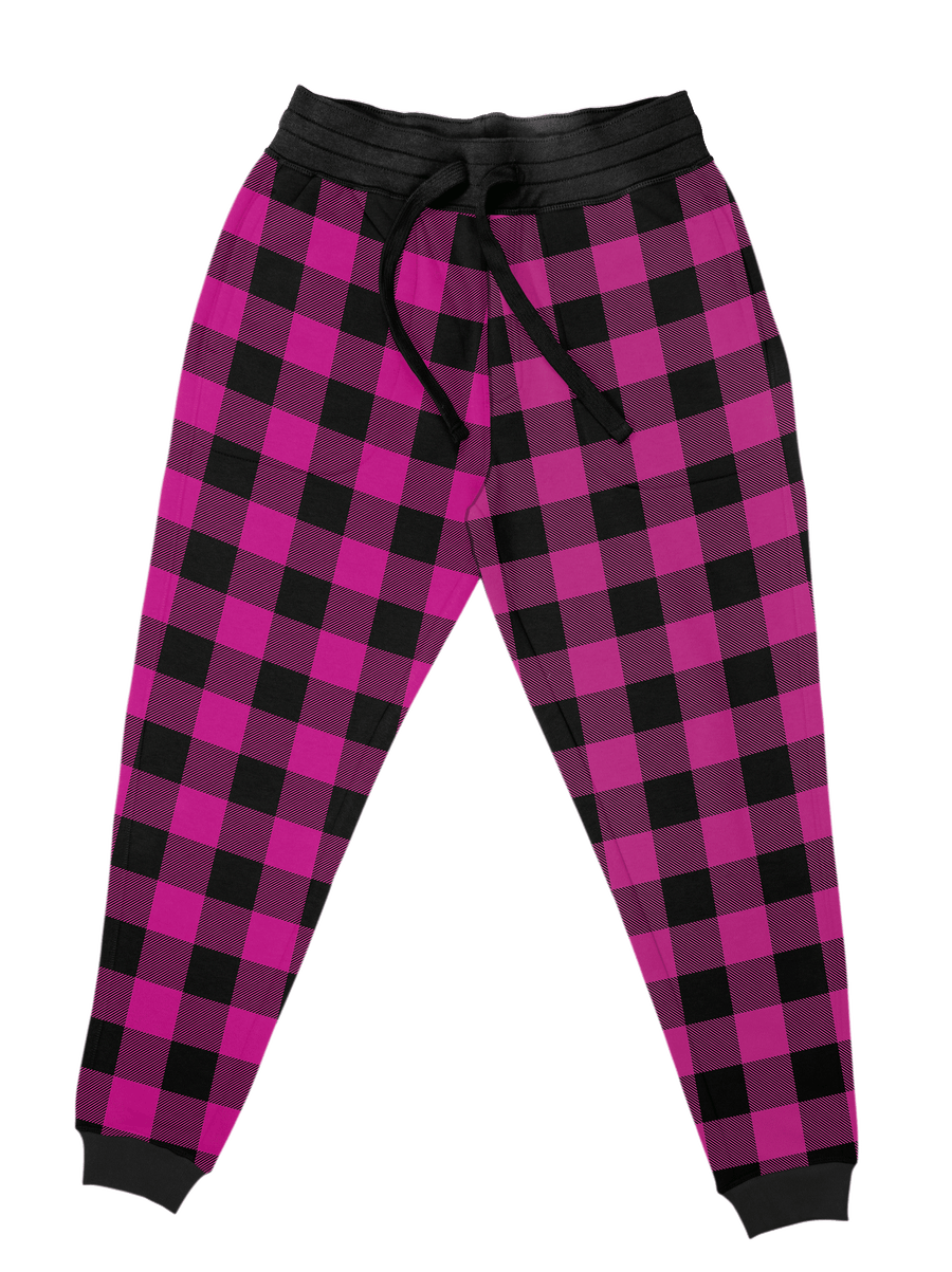 Neon Pink Black Plaid Unisex Joggers