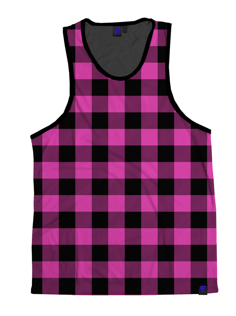 Neon Pink & Black Plaid Unisex Tank Top