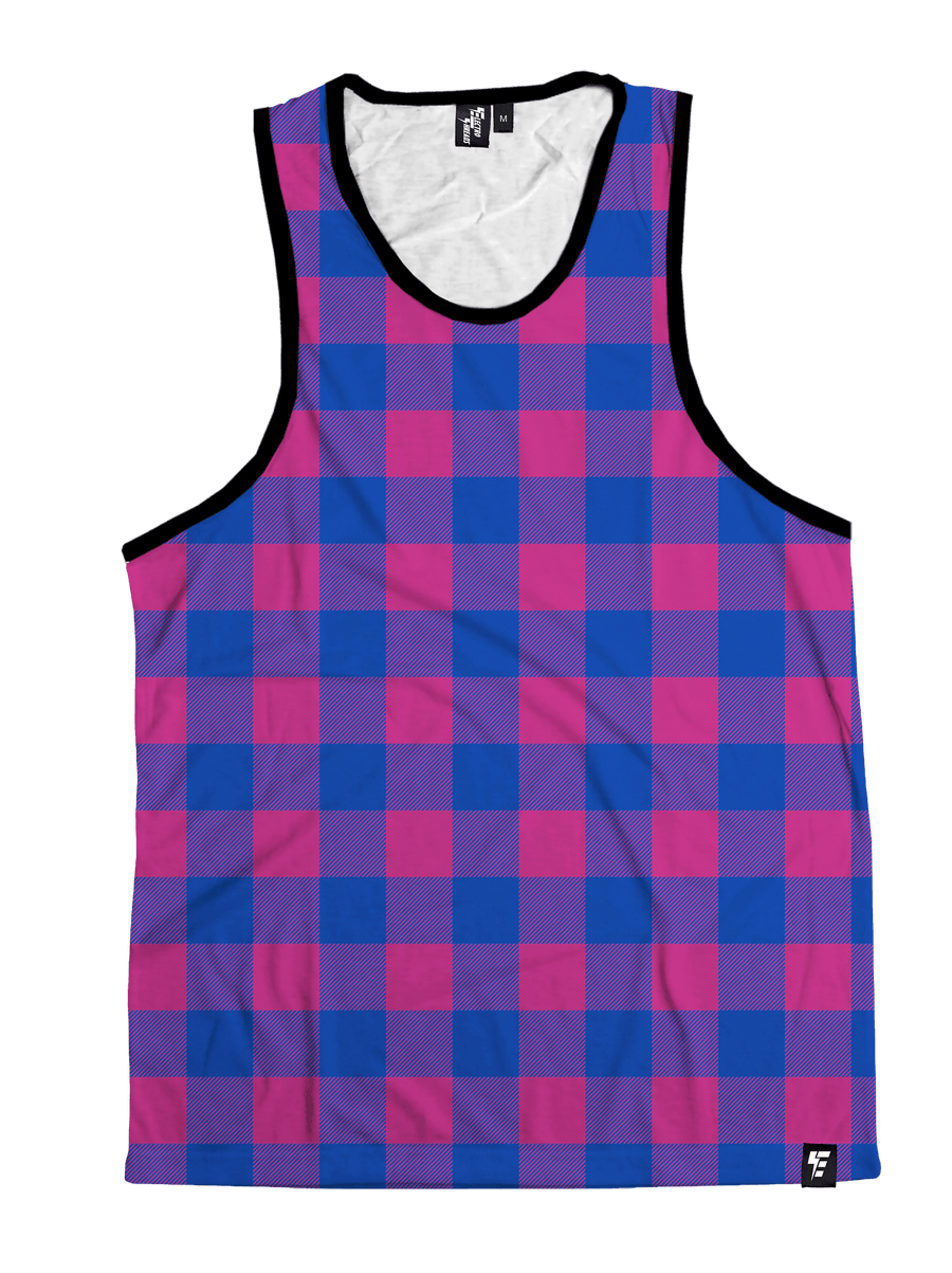 Neon Pink & Blue Plaid Unisex Tank Top