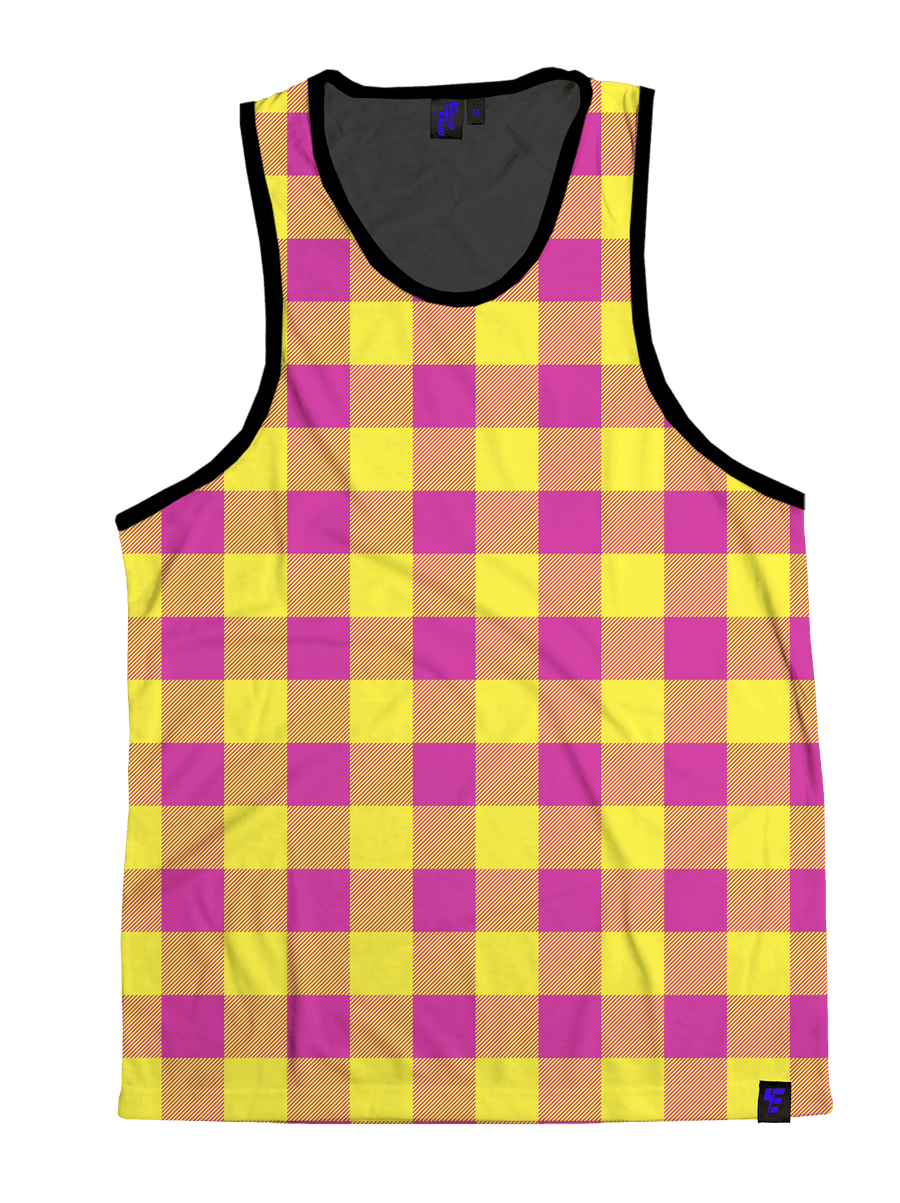 Neon Pink & Yellow Plaid Unisex Tank Top