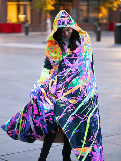 Neon Trippy Skull Hooded Blanket