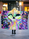 Neon Trippy Skull Hooded Blanket