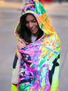 Neon Trippy Skull Hooded Blanket