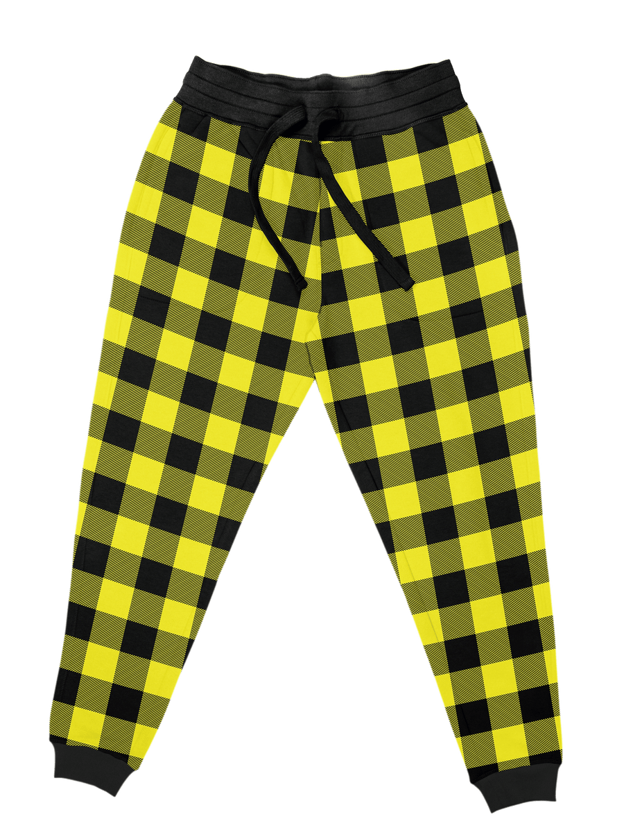 Neon Yellow Black Plaid Unisex Joggers