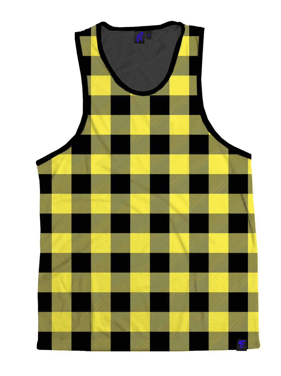 Neon Yellow & Black Plaid Unisex Tank Top