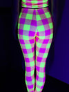 Neon Yellow & Pink Plaid Tights