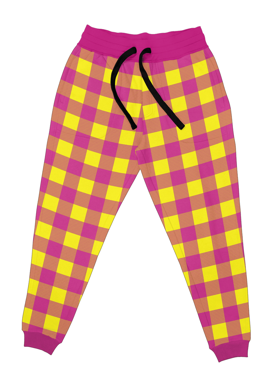 Neon Yellow & Pink Plaid Unisex Joggers