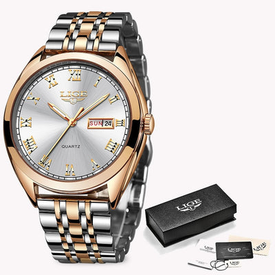 LIGE Fashion Women Watches Ladies Top Brand luxury Waterproof Gold Quartz Watch Women Stainless Steel Date Wear Gift Clock 2019