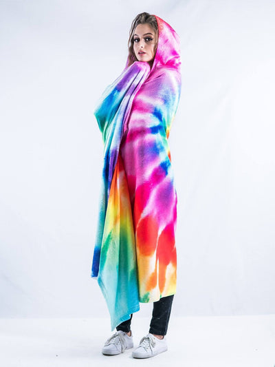 Rainbow Tie Dye Hooded Blanket