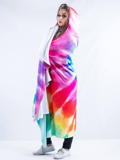 Rainbow Tie Dye Hooded Blanket