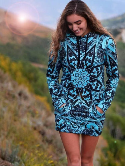 Teal Mandala Hooded Dress