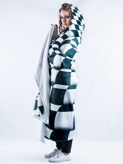 Trippy Checkers Hooded Blanket