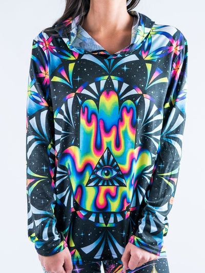 Trippy Hamsa Unisex Hooded Long Sleeve Shirt