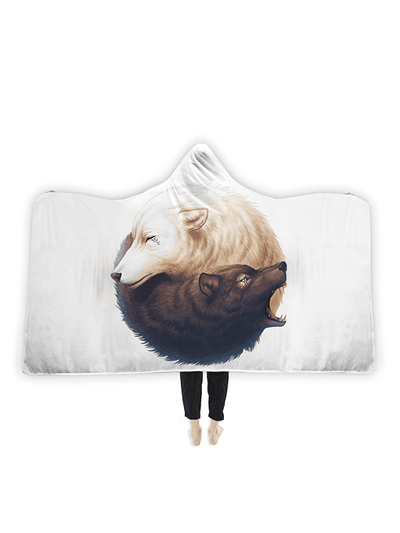 Yin and Yang Wolves Hooded Blanket